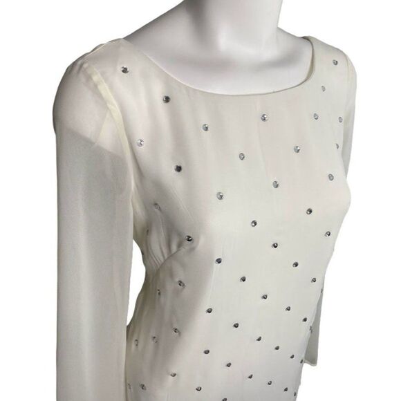 Allen B White Chiffon Rhinestone Dress Sz 4 NEW - Picture 2 of 10